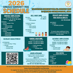 Presentational 2026 GONZALES POOL SCHEDULE visual
