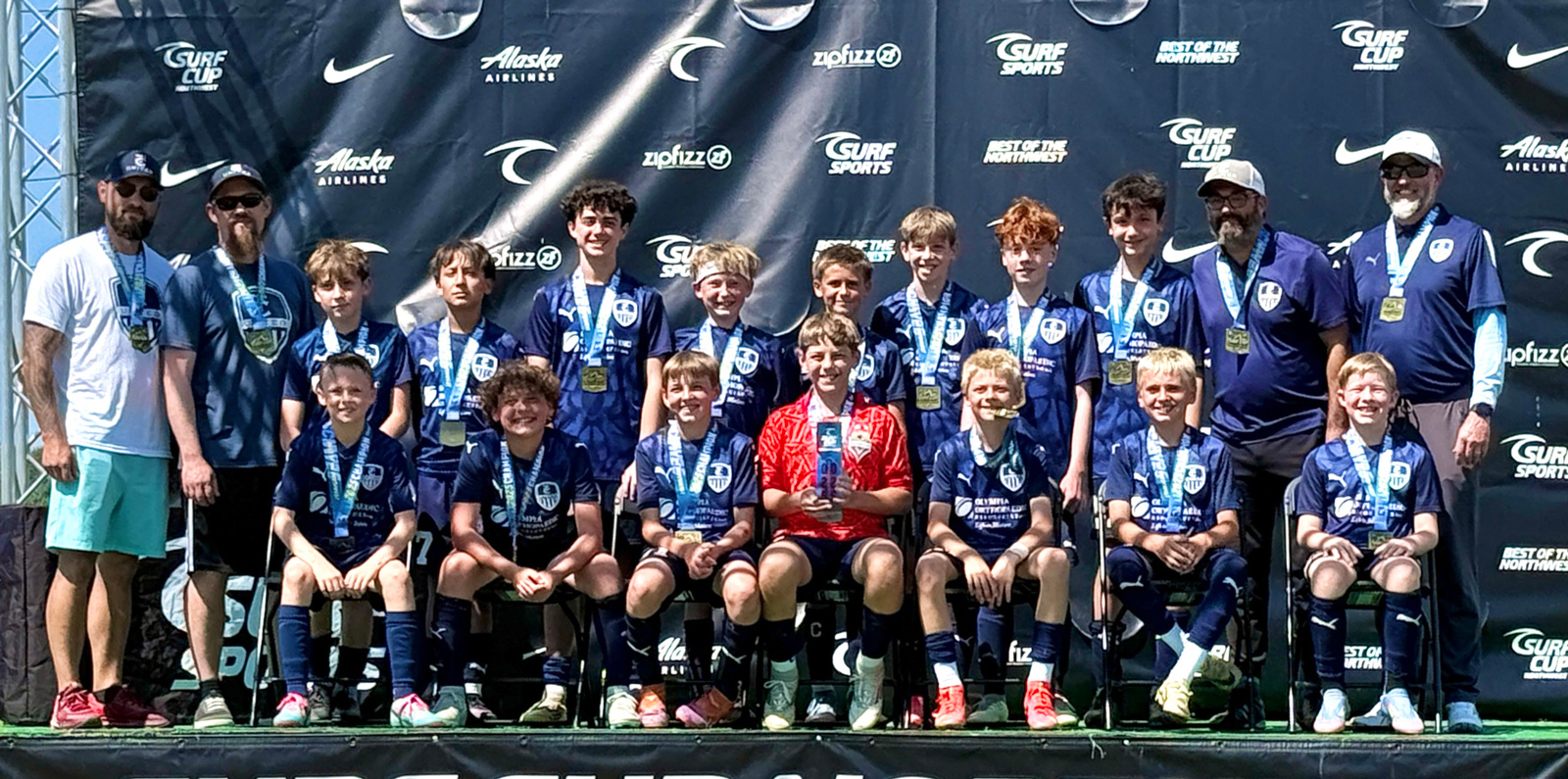 Boys 2013 Navy team at 2025 Surf Cup NW - players and coaches