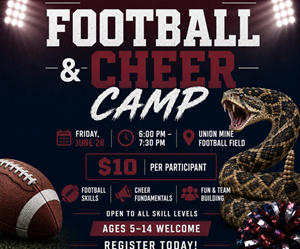 Presentational 6/26 Football & Cheer Camp visual