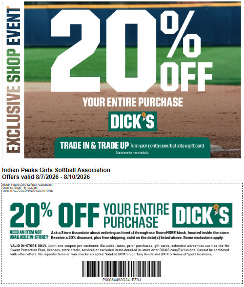 DICK'S Sporting Goods 20 percent shop event coupon for IPGSA, valid August 7 through 10, 2026