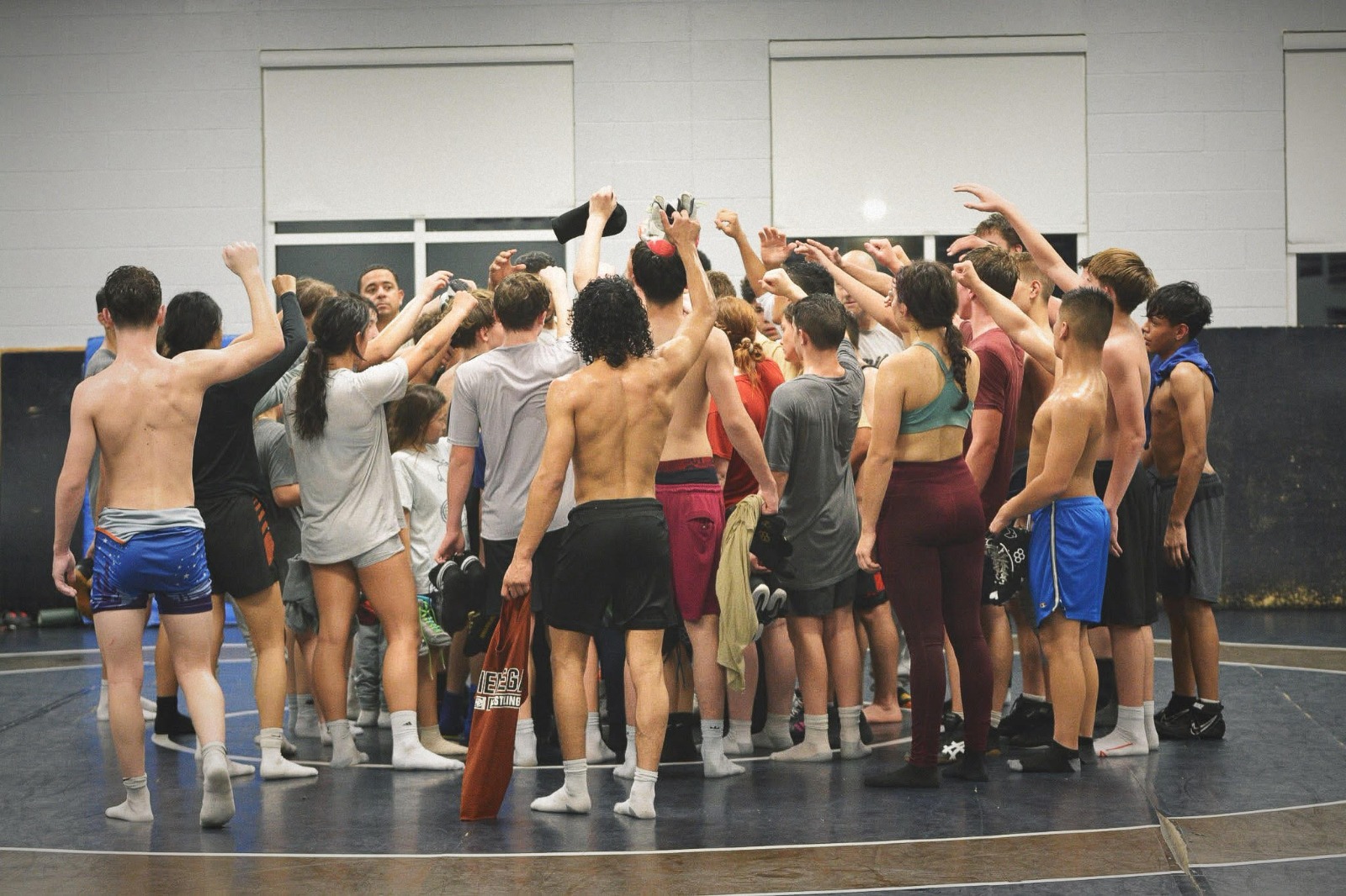 Female high school basketball team playing game