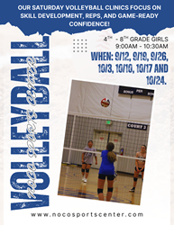 Presentational NOCO Volleyball September/October Saturday Clinics visual