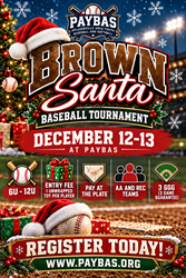 Presentational 2026 Brown Santa Baseball Tournament visual